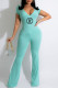 Light Blue Fashion Sexy Print Letter V Neck Jumpsuits