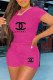 Rose Red Fashion Casual Print Letter O Neck Short Sleeve Two Pieces