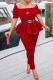 Red Fashion Sexy Print Patchwork Square Collar Short Sleeve Two Pieces