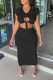 Black Sexy Solid Hollowed Out Patchwork O Neck Short Sleeve Two Pieces