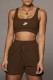 Brown Fashion Casual Print Letter U Neck Sleeveless Two Pieces