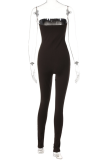 Black Sexy Solid Patchwork Strapless Skinny Jumpsuits