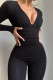 Cowboy Black Sexy Solid Patchwork See-through V Neck Regular Jumpsuits