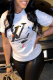 White Fashion Casual Print Patchwork Letter O Neck T-Shirts