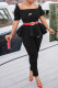 Black Fashion Sexy Print Patchwork Square Collar Short Sleeve Two Pieces