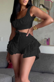 Black Sexy Solid Patchwork Skinny Mid Waist Pencil Solid Color Bottoms