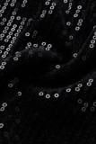 Black Fashion Sexy Patchwork Sequins See-through Backless One Shoulder Sleeveless Dress