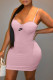 Pink Fashion Sexy Print Patchwork Spaghetti Strap One Step Skirt Dresses