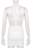 White Sexy Solid Patchwork Halter Sleeveless Two Pieces
