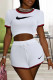 White Fashion Casual Embroidery Patchwork O Neck Short Sleeve Two Pieces