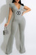 Grey Fashion Sexy Print Letter V Neck Jumpsuits