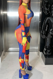 Colour Casual Print Patchwork Half A Turtleneck Skinny Jumpsuits