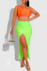 Orange Green Casual Solid Split Joint Slit Oblique Collar Two Pieces