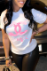 White Fashion Daily Print Patchwork Letter O Neck T-Shirts