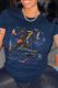 Navy Blue Fashion Casual Print Patchwork Letter O Neck T-Shirts