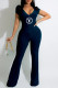 Tibetan Blue Fashion Sexy Print Letter V Neck Jumpsuits