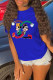 Blue Fashion Street Character Patchwork O Neck T-Shirts