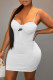 White Fashion Sexy Print Patchwork Spaghetti Strap One Step Skirt Dresses