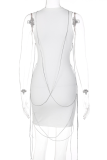 White Sexy Solid Patchwork Half A Turtleneck Pencil Skirt Dresses