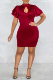 Champagne Casual Solid Patchwork O Neck One Step Skirt Dresses