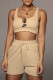 Deep Coffee Fashion Casual Print Letter U Neck Sleeveless Two Pieces