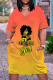 Orange Casual Gradual Change Print Pocket V Neck Straight Dresses
