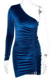 Blue Sexy Solid Patchwork One Shoulder Pencil Skirt Dresses