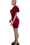 Champagne Casual Solid Patchwork O Neck One Step Skirt Dresses
