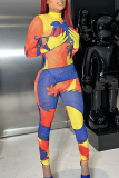 Colour Casual Print Patchwork Half A Turtleneck Skinny Jumpsuits