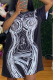 Black Casual Print Patchwork O Neck Straight Dresses