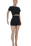 Pink Casual Sportswear Solid Patchwork O Neck Short Sleeve Two Pieces