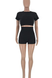 Pink Casual Sportswear Solid Patchwork O Neck Short Sleeve Two Pieces
