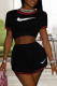 Black Fashion Casual Embroidery Patchwork O Neck Short Sleeve Two Pieces