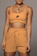 Orange Fashion Casual Print Letter U Neck Sleeveless Two Pieces