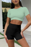 Pink Casual Sportswear Solid Patchwork O Neck Short Sleeve Two Pieces