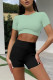 Green Casual Sportswear Solid Patchwork O Neck Short Sleeve Two Pieces