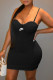 Black Fashion Sexy Print Patchwork Spaghetti Strap One Step Skirt Dresses