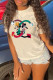 White Fashion Street Character Patchwork O Neck T-Shirts