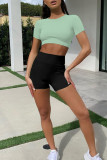 Pink Casual Sportswear Solid Patchwork O Neck Short Sleeve Two Pieces