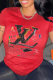 Red Fashion Casual Print Patchwork Letter O Neck T-Shirts