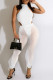 White Sexy Solid Patchwork See-through O Neck Sleeveless Two Pieces