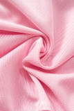 Pink Sexy Solid Bandage Hollowed Out Patchwork O Neck Regular Jumpsuits
