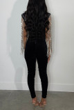 Blue Sexy Solid Tassel Patchwork See-through Hot Drill Half A Turtleneck Skinny Jumpsuits
