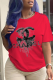 Red Fashion Casual Print Patchwork Letter O Neck T-Shirts