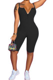 Black Fashion Casual Solid zipper Sleeveless Slip Rompers