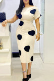 Black Fashion Casual Dot Print Basic Off the Shoulder Pencil Skirt Dresses