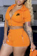 Orange Fashion Sportswear Print Patchwork Hooded Collar Short Sleeve Two Pieces