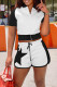 Black Casual Print Patchwork Zipper Collar Short Sleeve Two Pieces