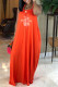 Orange Fashion Casual Print Backless Halter A Line Dresses