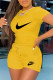 Yellow Fashion Casual Print Patchwork O Neck Short Sleeve Two Pieces